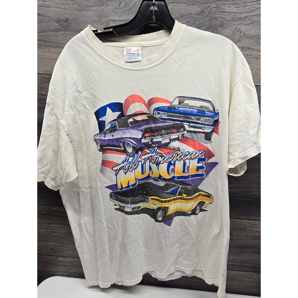 Vintage Hanes All American Muscle‎ Car Graphic T-Shirt Mens Large Distressed